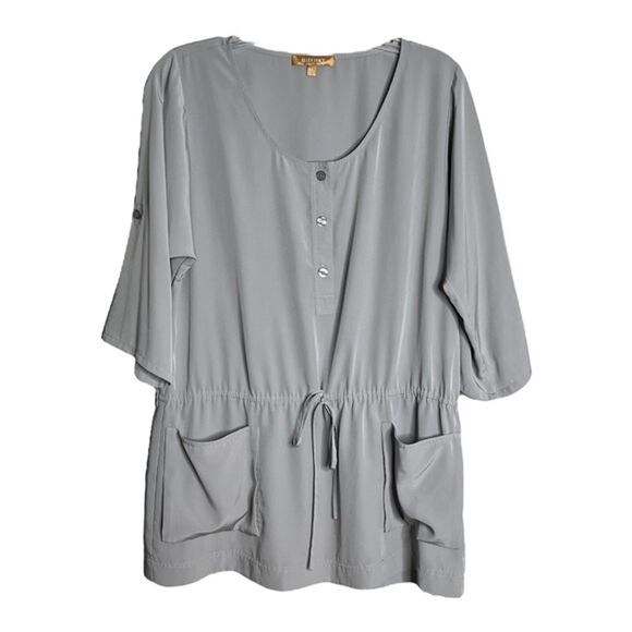 Ellen Tracy‎ Shirt Womens XL Gray Tunic Top Drop Waist Casual Neutral Minimalist - Picture 1 of 6